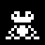 A pixelated animation of a frog. The frog inflates its vocal sac, then crouches down, jumps "off screen," and lands again with a splash