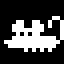 A pixelated animation of a mouse, drawn in white pixels on a black backgorund. The mouse sniffs, then turns around, settles down into a blob, then rolls over and stands up again.