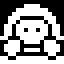 A pixelated animation of a turtle, drawn in white pixels on a black background. The turtle crouches, hops into the air, and lands. While in the air, it retracts its head and legs. After landing, it re-emerges from its shell, and bobs up and down a bit in excitement, ready to jump again.
